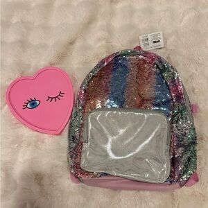 🌷NWT Colorful Sequin Kids Backpack with Silver Pocket🌸